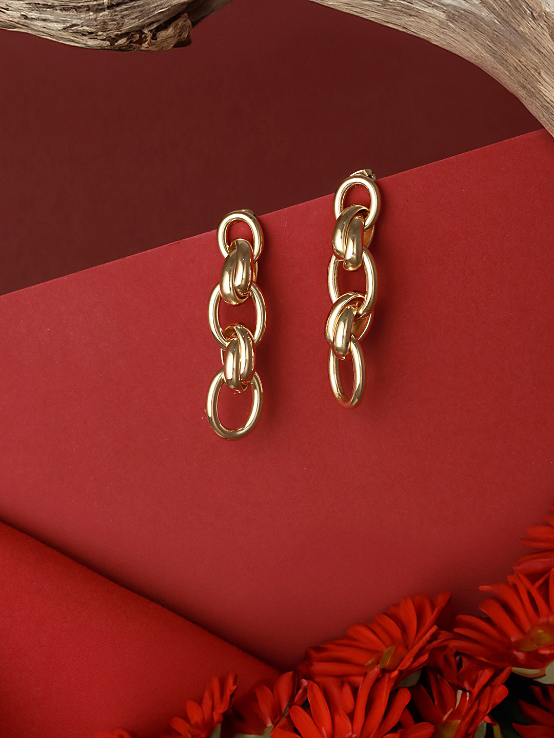 Anti-Tarnish Gold Plated Link  Luxe Drop Earrings