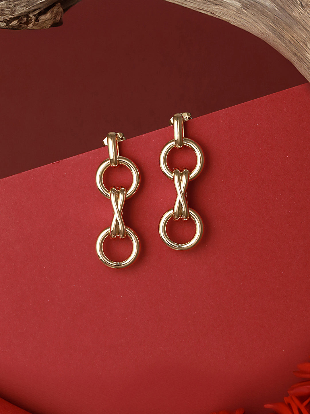 Anti-Tarnish 18k Gold Plated Criss Cross Dangling Link  Earrings