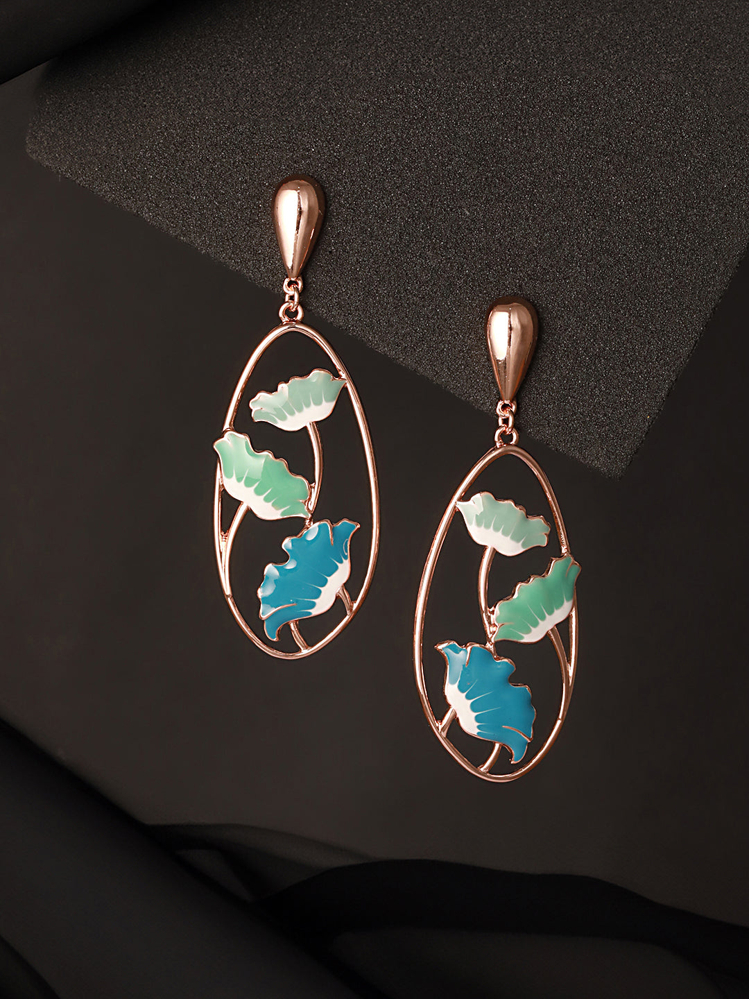 Anti-Tarnish Gold Plated  Blue  Enamelled Floral Statement Luxe Drop  Earrings
