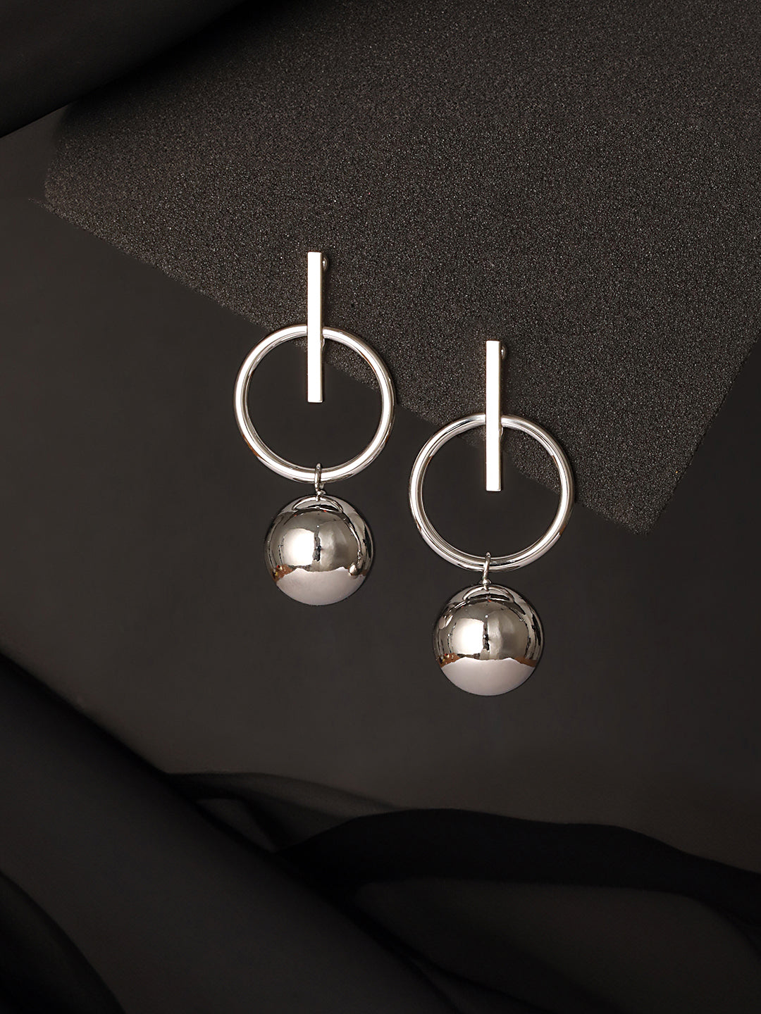 Anti-Tarnish Silver Plated Dangle Ball Drop Hoop Earrings