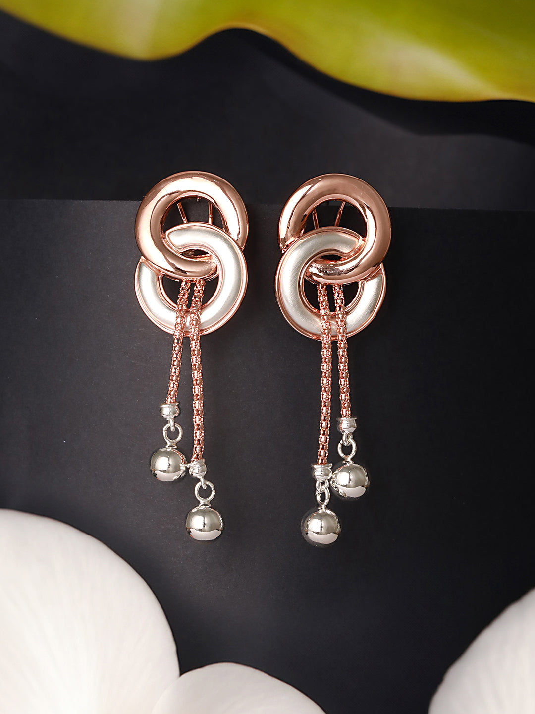 Anti-Tarnish Rose Gold 2 Toned Circular Knotted  Dangling Earrings