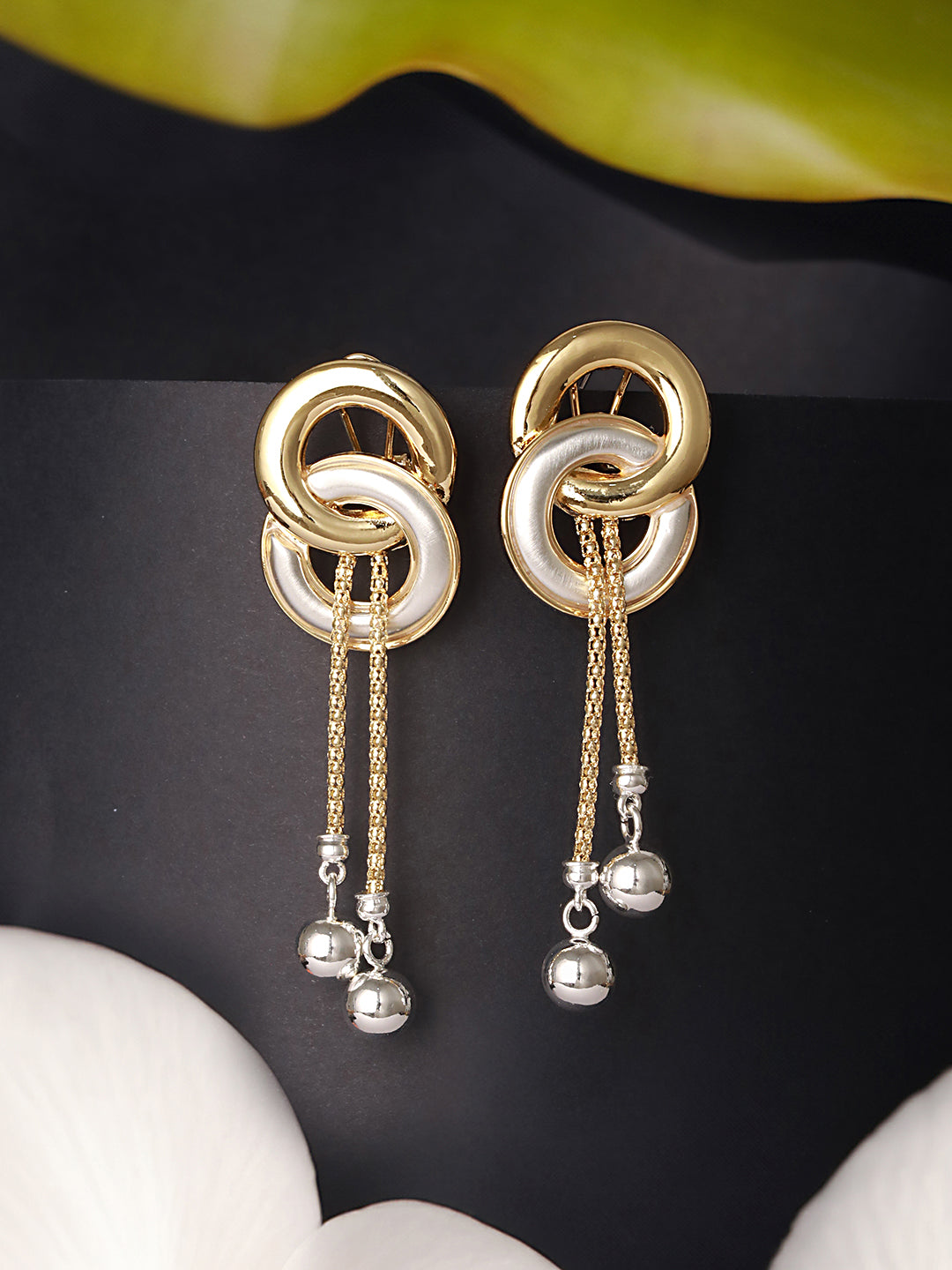Anti-Tarnish 18k Gold plated & enamelled Eliptical Leafy Dangler Earrings