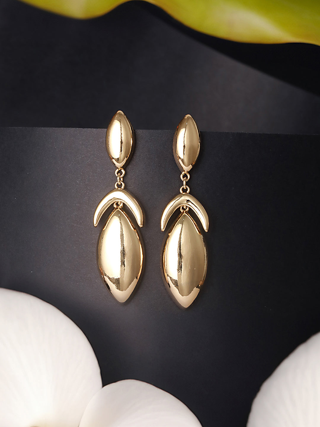 Anti-Tarnish Gold Plated Elliptical Drop Earrings