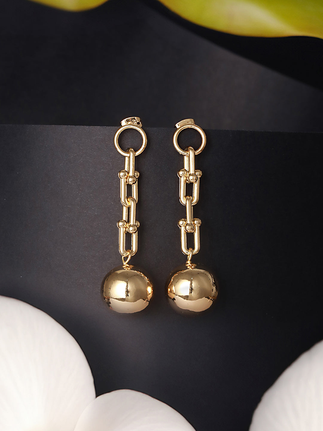 Anti-Tarnish 18k  Gold Plated Link Spherical ball Dangler Earrings
