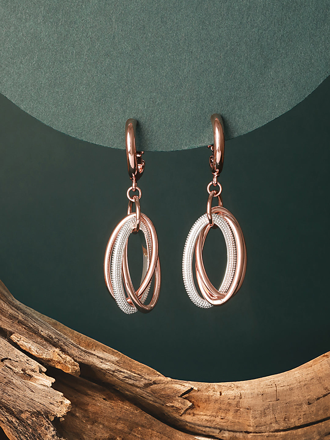 Anti-Tarnish Rose Gold Concentric Circular Drop Dangling Earrings