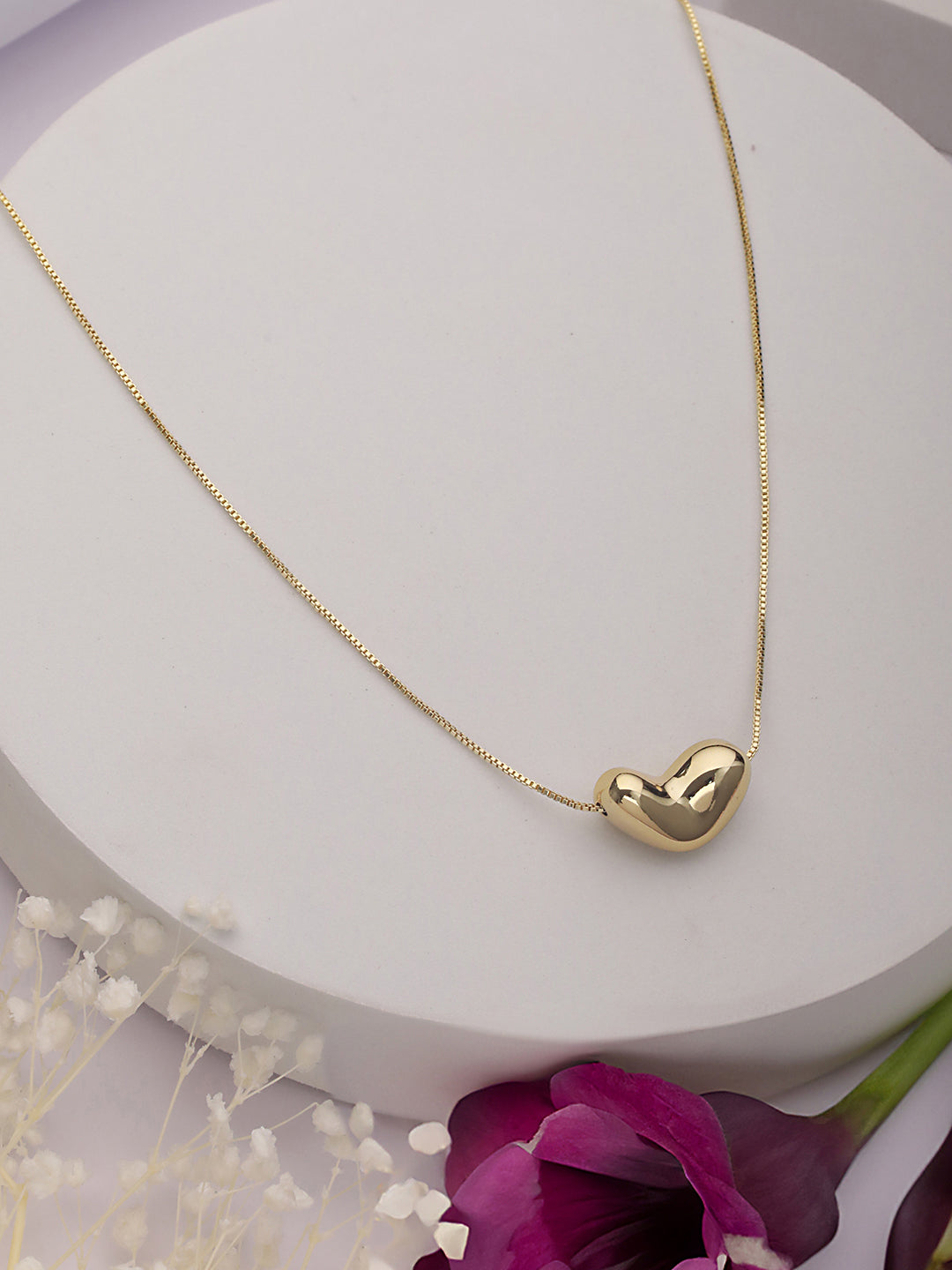 Anti-Tarnish Gold Plated Chunky Heart Pendant Chain Necklace