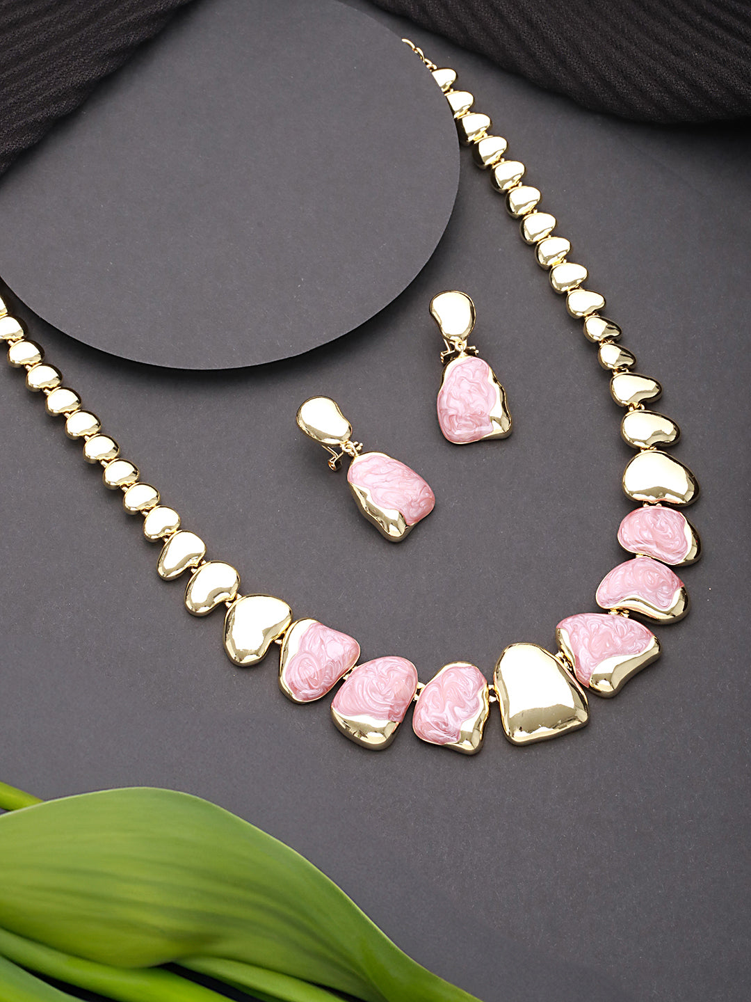 Anti-Tarnish Gold Plated Pink Enamelled Minimal Luxe Jewellery Set