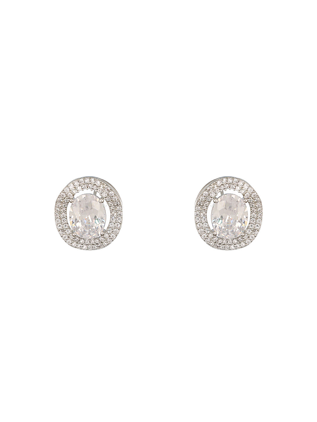 Silver Plated  AD Studded Luxe Solitaire Studds Earrings