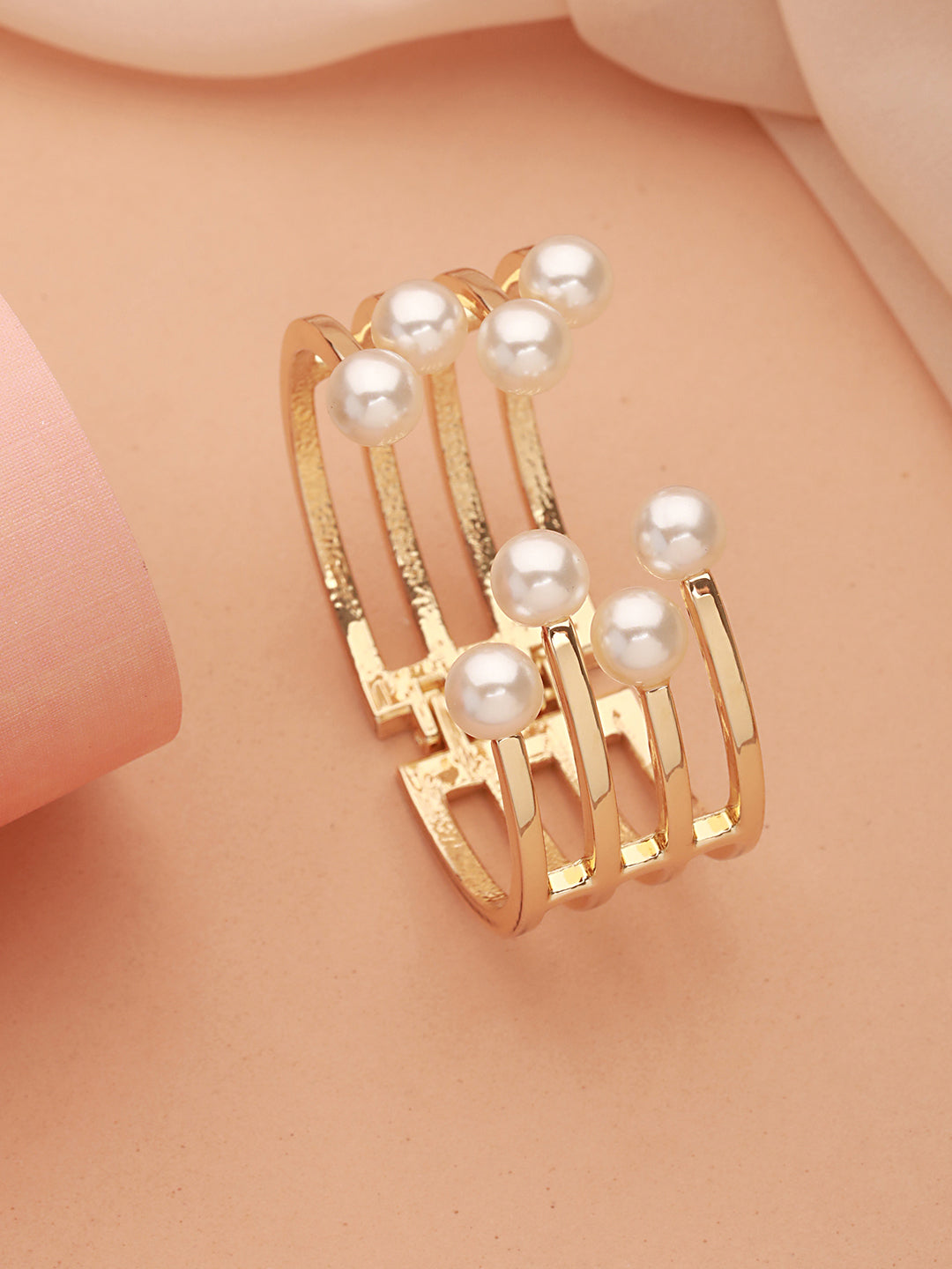 Anti-Tarnish Gold Plated Pearl Cuff Kada Bracelet