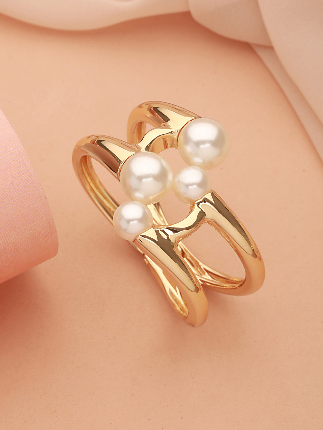 Anti-Tarnish Gold Plated Big Pearl Studded Cuff Kada Bracelet