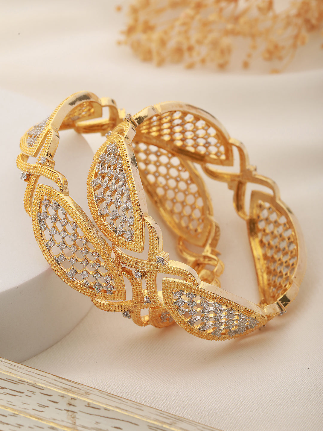 Set of 2 Dual Gold Plated  Modern Blend Hand Crafted Bangles Set