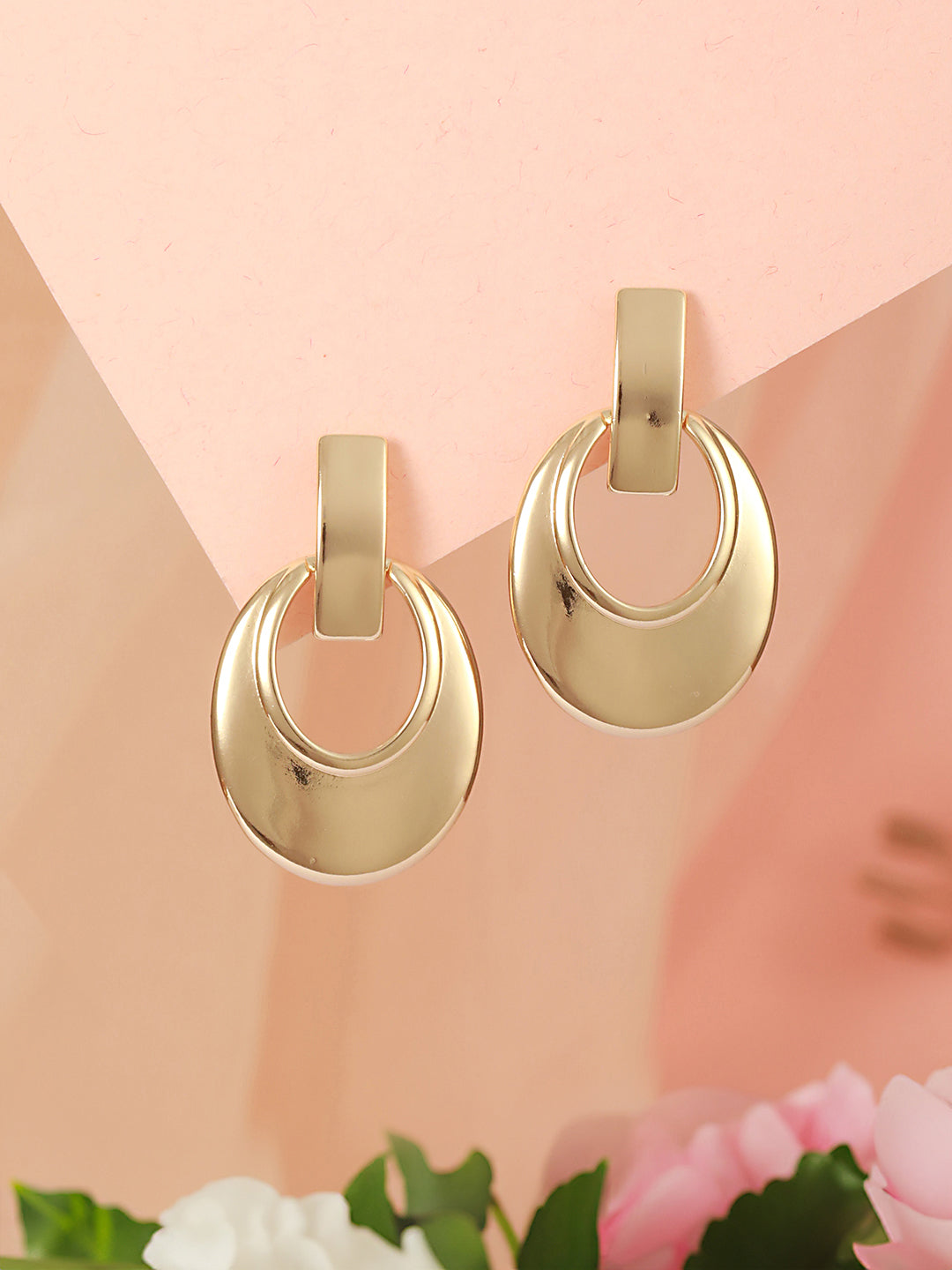 Anti-Tarnish Gold  Toned Bold Statement Elliptical Earrings