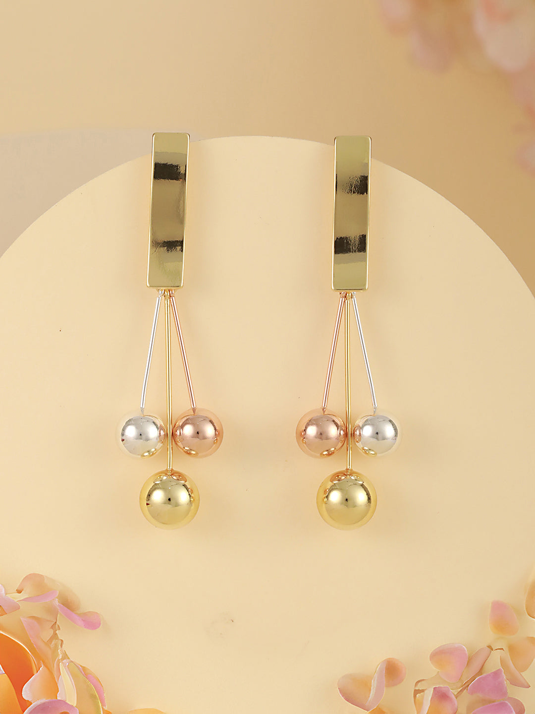 Anti-Tarnish 18k Gold Polish Tri - Colored balls Drop earrings