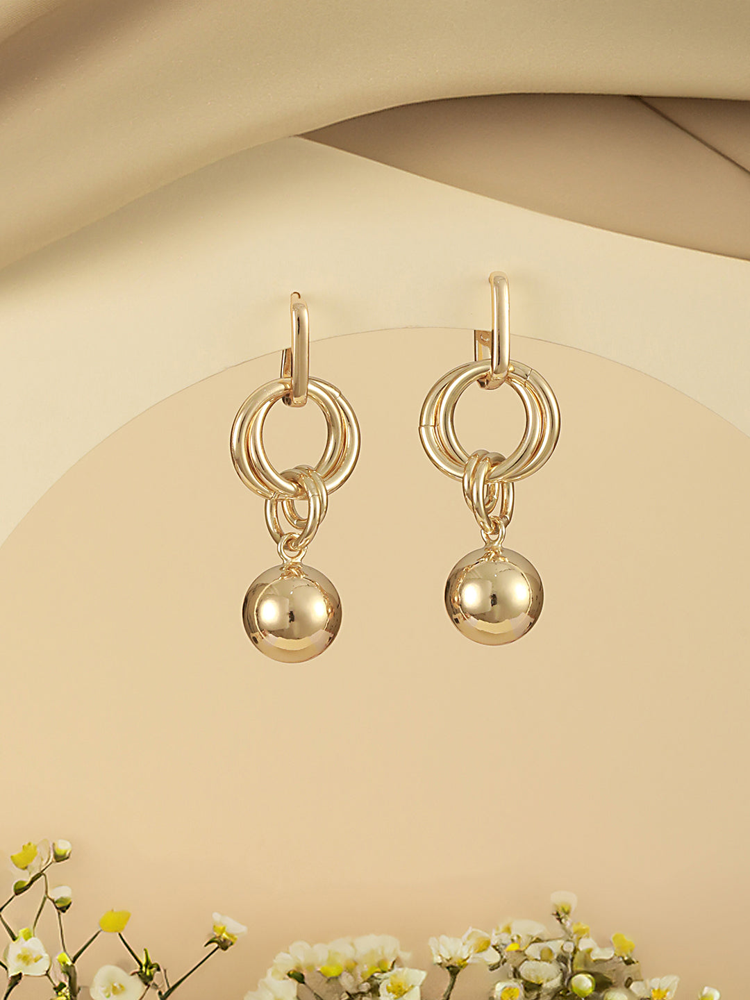 Anti-Tarnish Gold Plated Link Orb Dangler Earrings