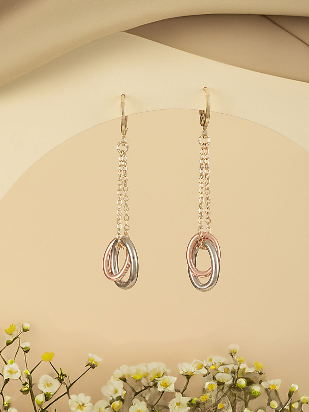 Anti-Tarnish Rose Gold Plated Concentric Chain Drop earrings