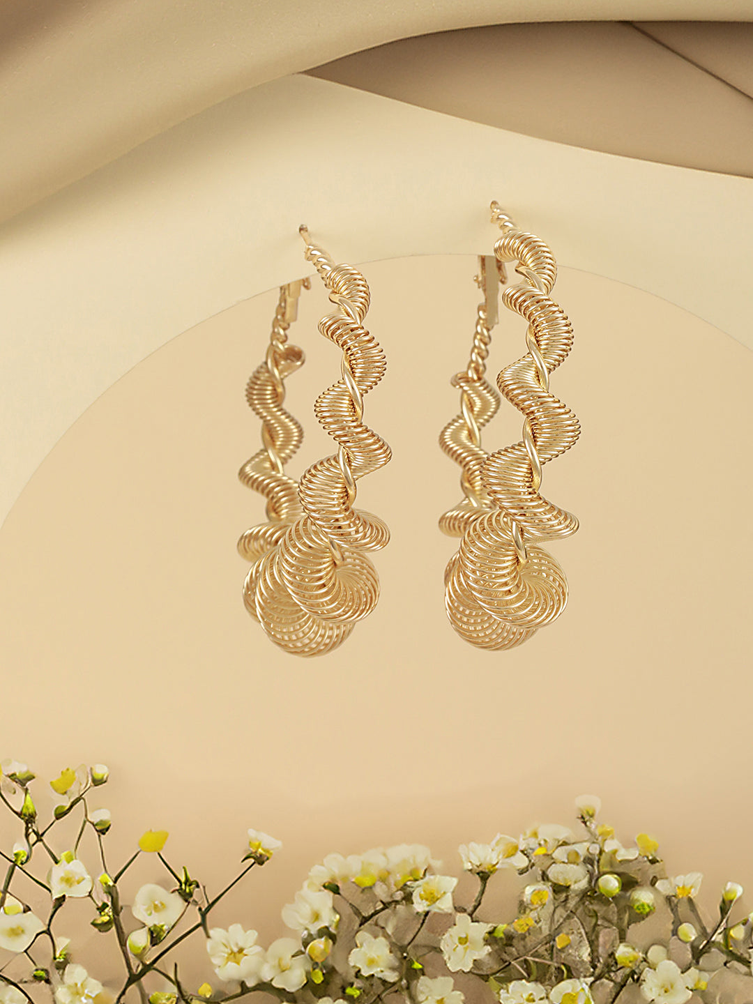 Anti-Tarnish Gold Plated Spiral Twisted  Statement Hoops Earrings