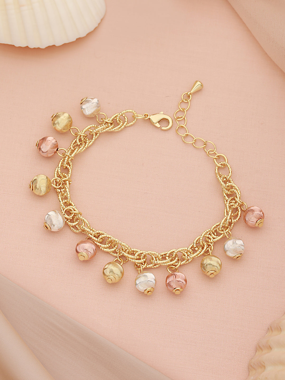 Anti-Tarnish Gold Plated All Around Charms Balls Link Bracelet