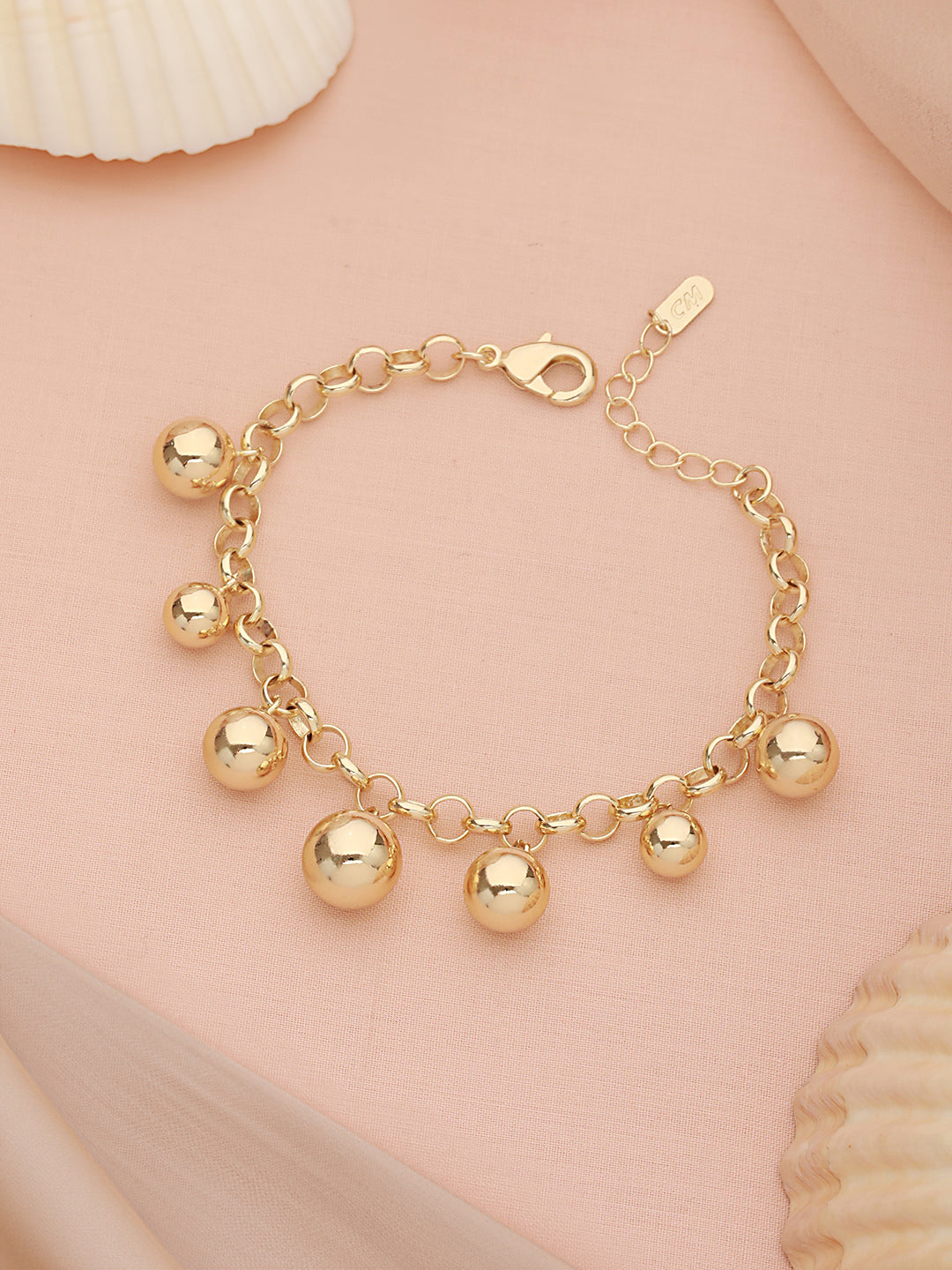 Anti-Tarnish 18k Gold Toned Balls Charm Paperclip Style Bracelet