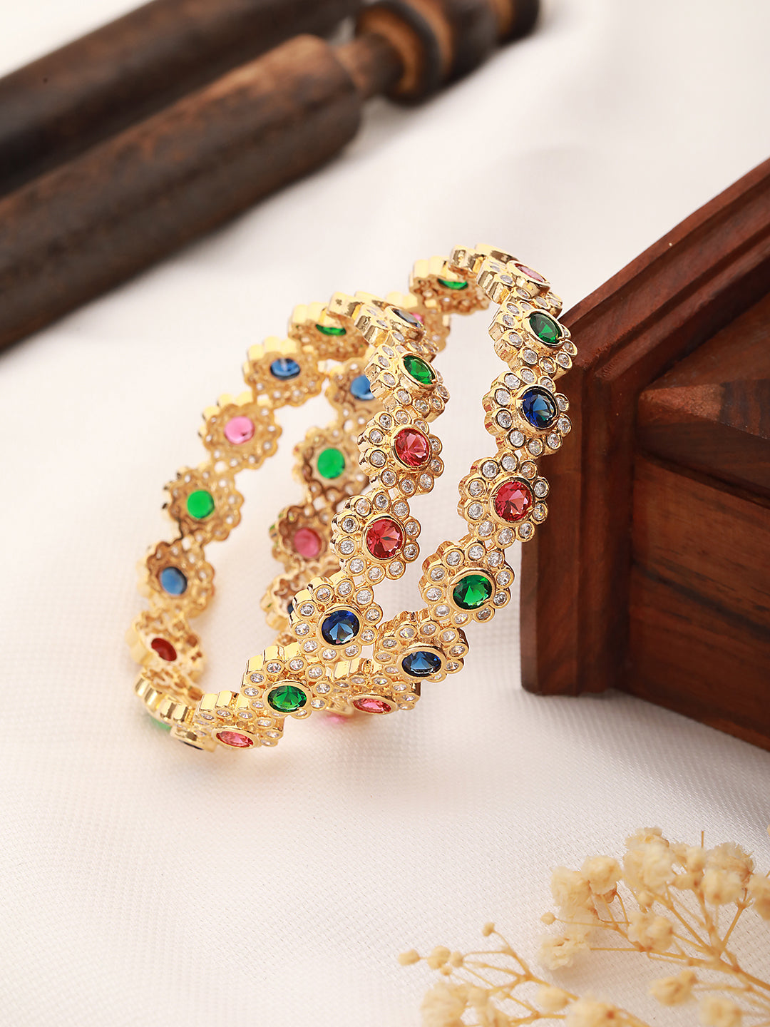 Set of 2 Gold Toned Multi Coloured AD studded Handcrafted Bridal kangan Bangles