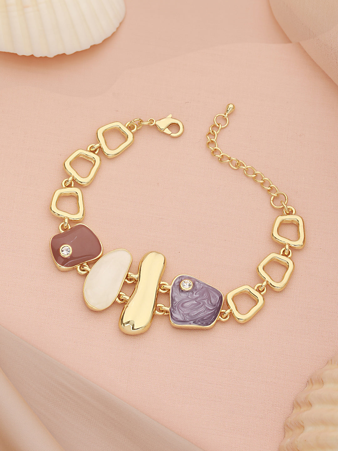 Anti-Tarnish Gold Plated Quirky Shaped Stones Link Bracelet