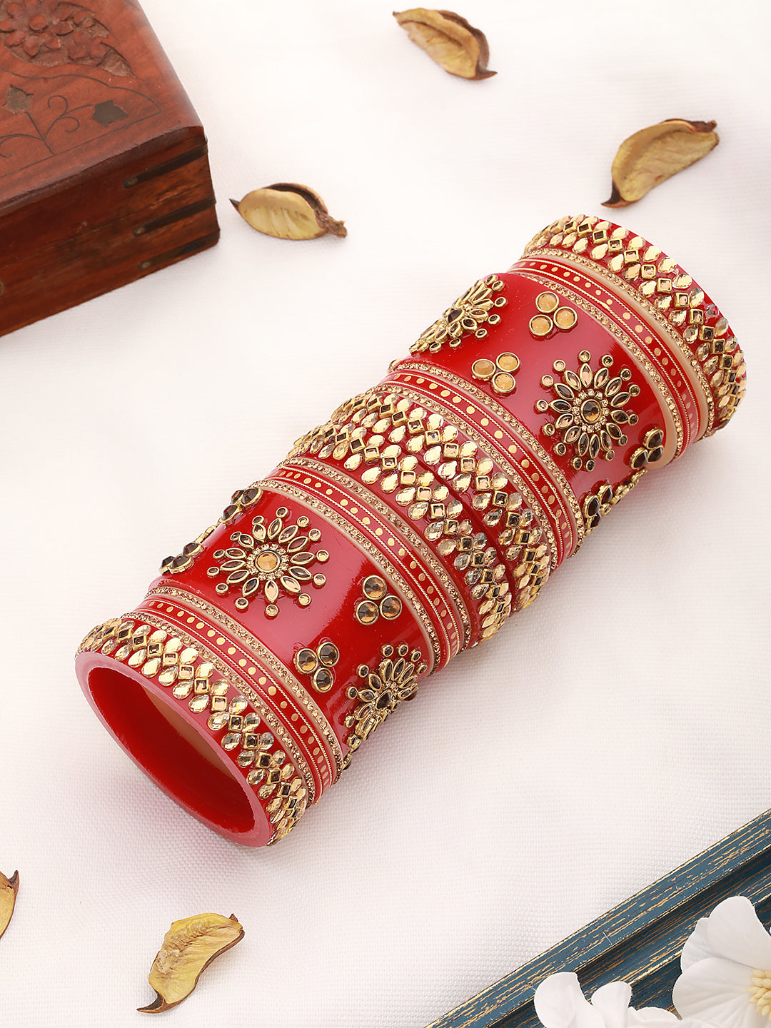 Gold Plated Set Of 2 Matching Red Bangles Set Bridal Wedding Chuda