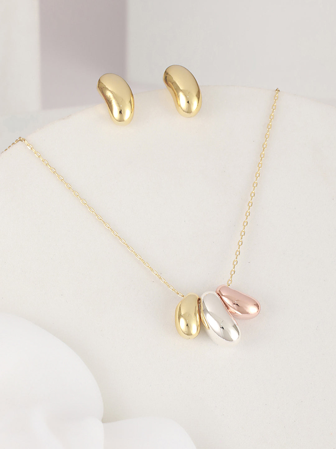 Anti-Tarnish Gold Plated 3 Toned Chunky Dome Shaped Locket Jewellery Set