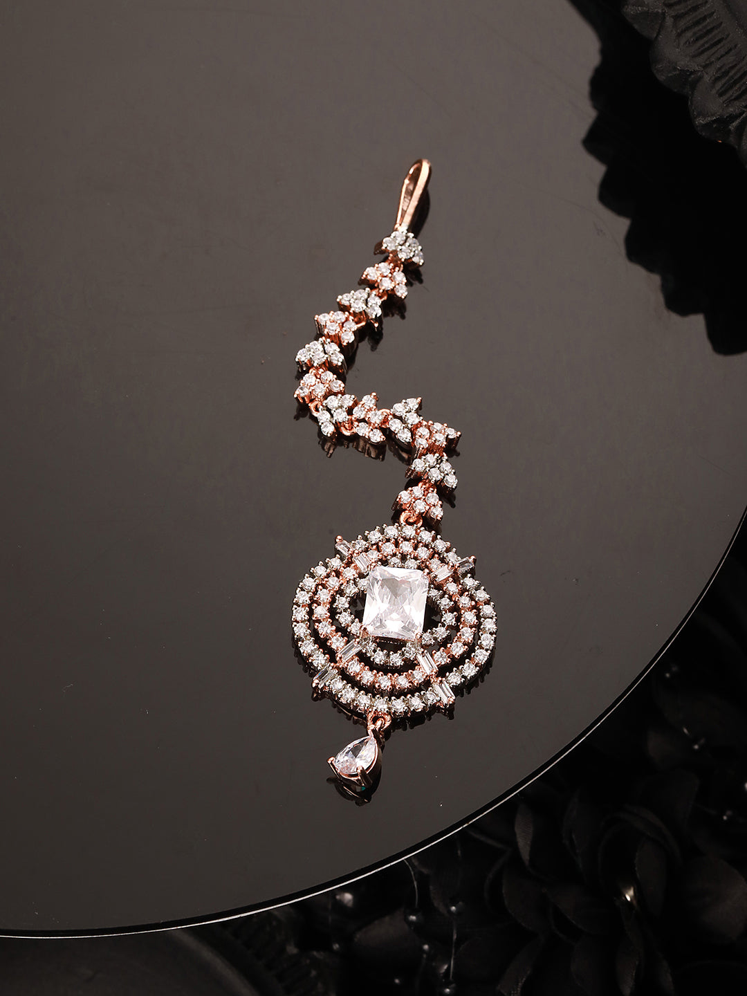 Solitaire Maang Tikka AD studded Rose Gold plated for Women & Girls