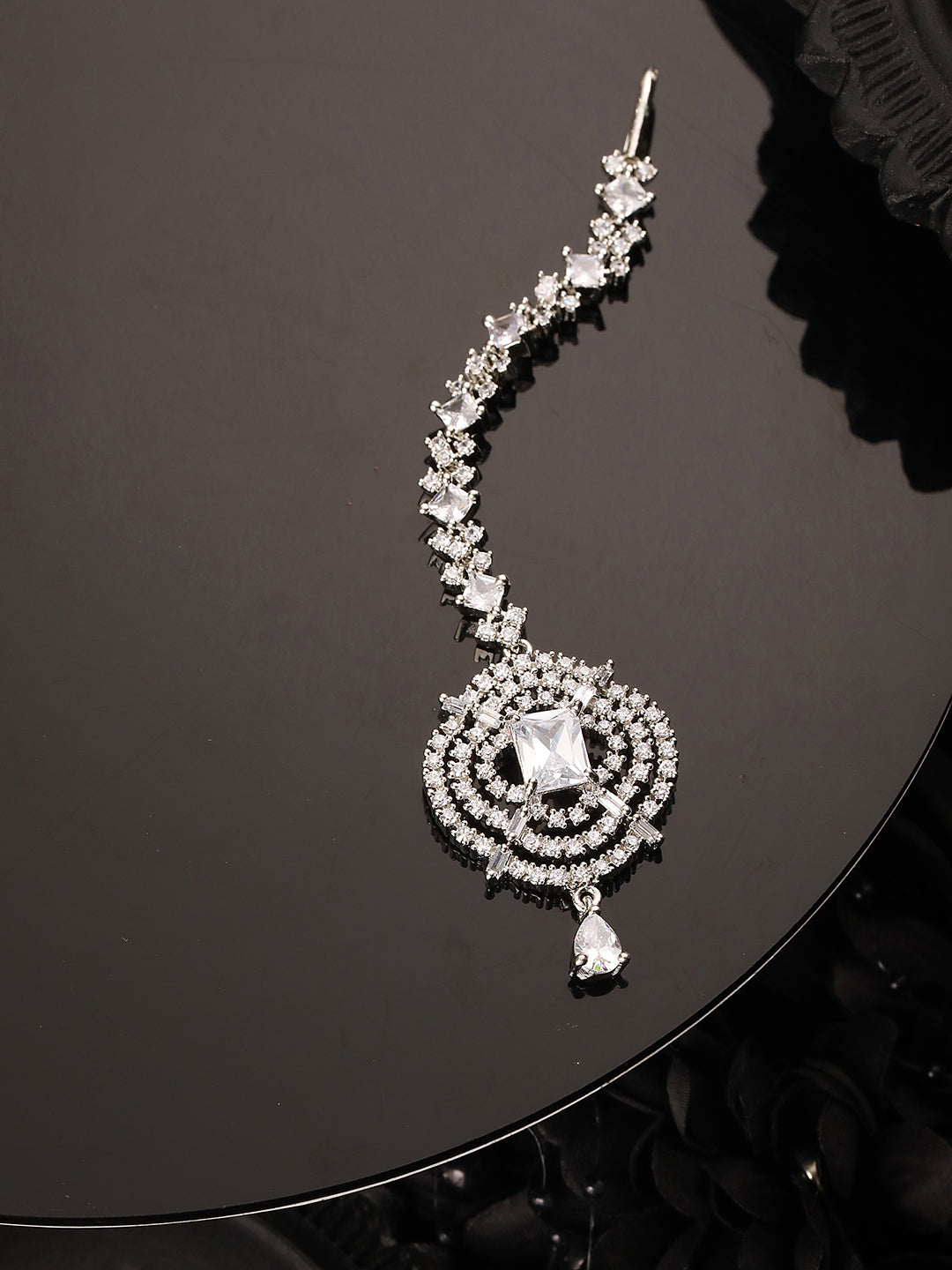 Solitaire Maang Tikka AD studded Silver plated for Women & Girls