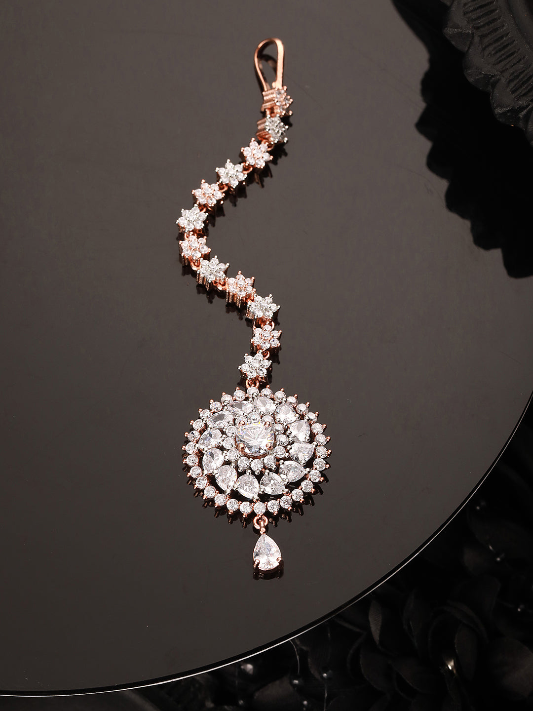 Handcrafted AD Maang tika,Rose Gold plated for Women & Girls