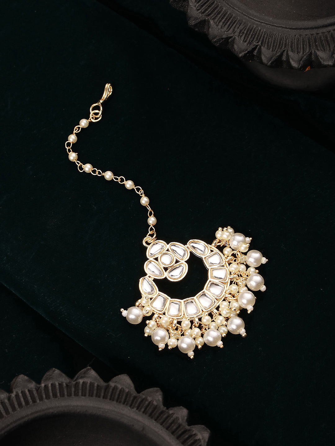 Gold Plated Kundan & Pearl beadded Modern Maangtika