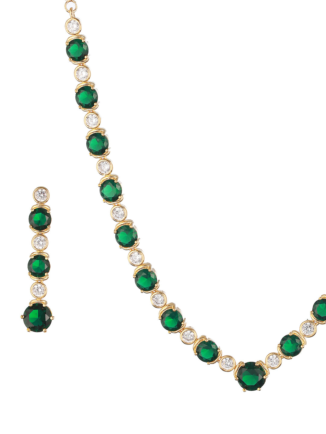 Gold Plated Green CZ  Minimal Jewellery  Set