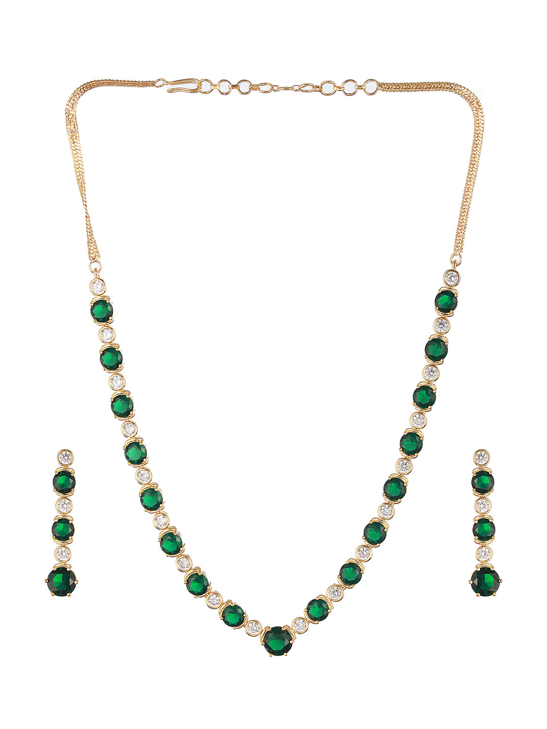 Gold Plated Green CZ  Minimal Jewellery  Set
