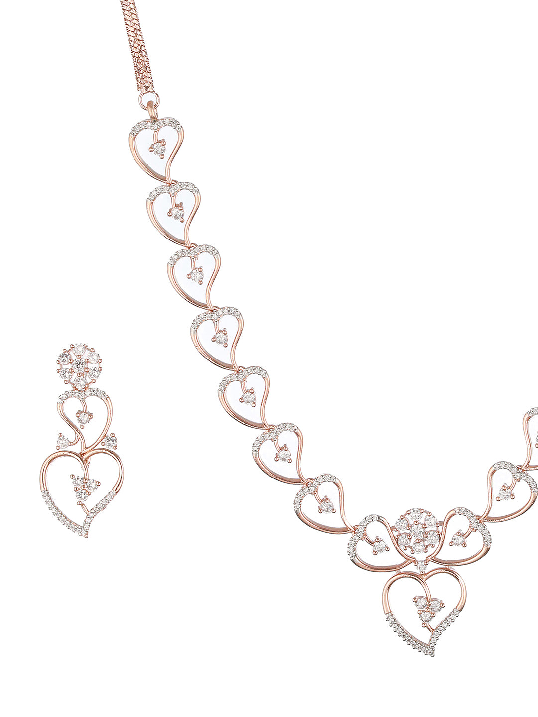 Rose Gold Toned CZ Studded Heart Shaped Minimal Jewellery Set
