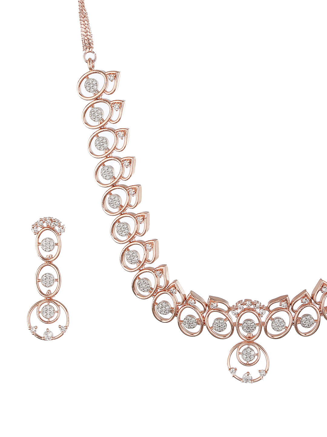 Rose Gold Toned AD Studded Minimal Geometric Jewellery Set
