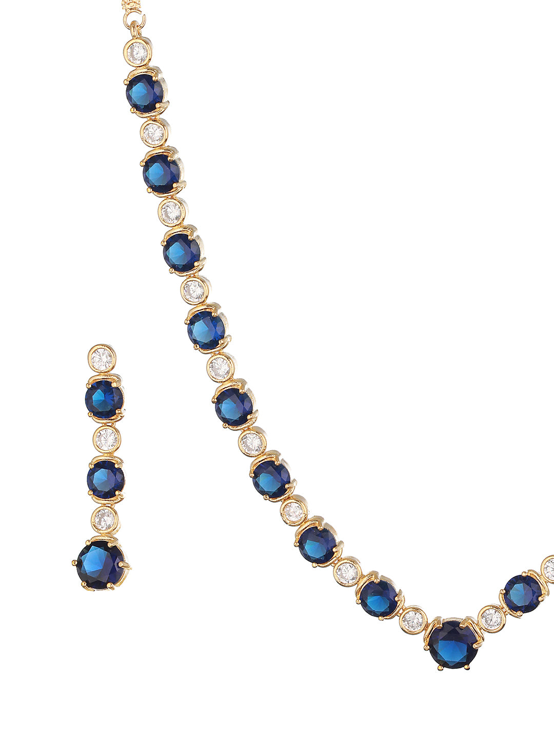 Gold Plated Blue Zircon Minimal Necklace Jewellery  Set