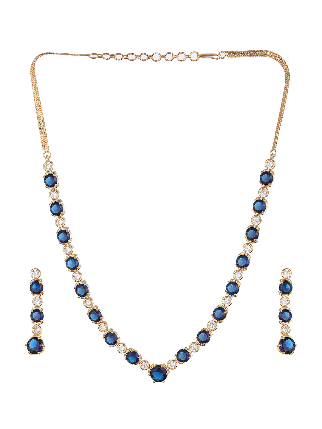 Gold Plated Blue Zircon Minimal Necklace Jewellery  Set