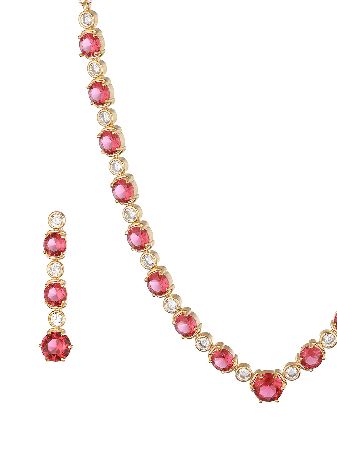 Gold Toned Red Ruby Minimal Necklace  jewellery Set