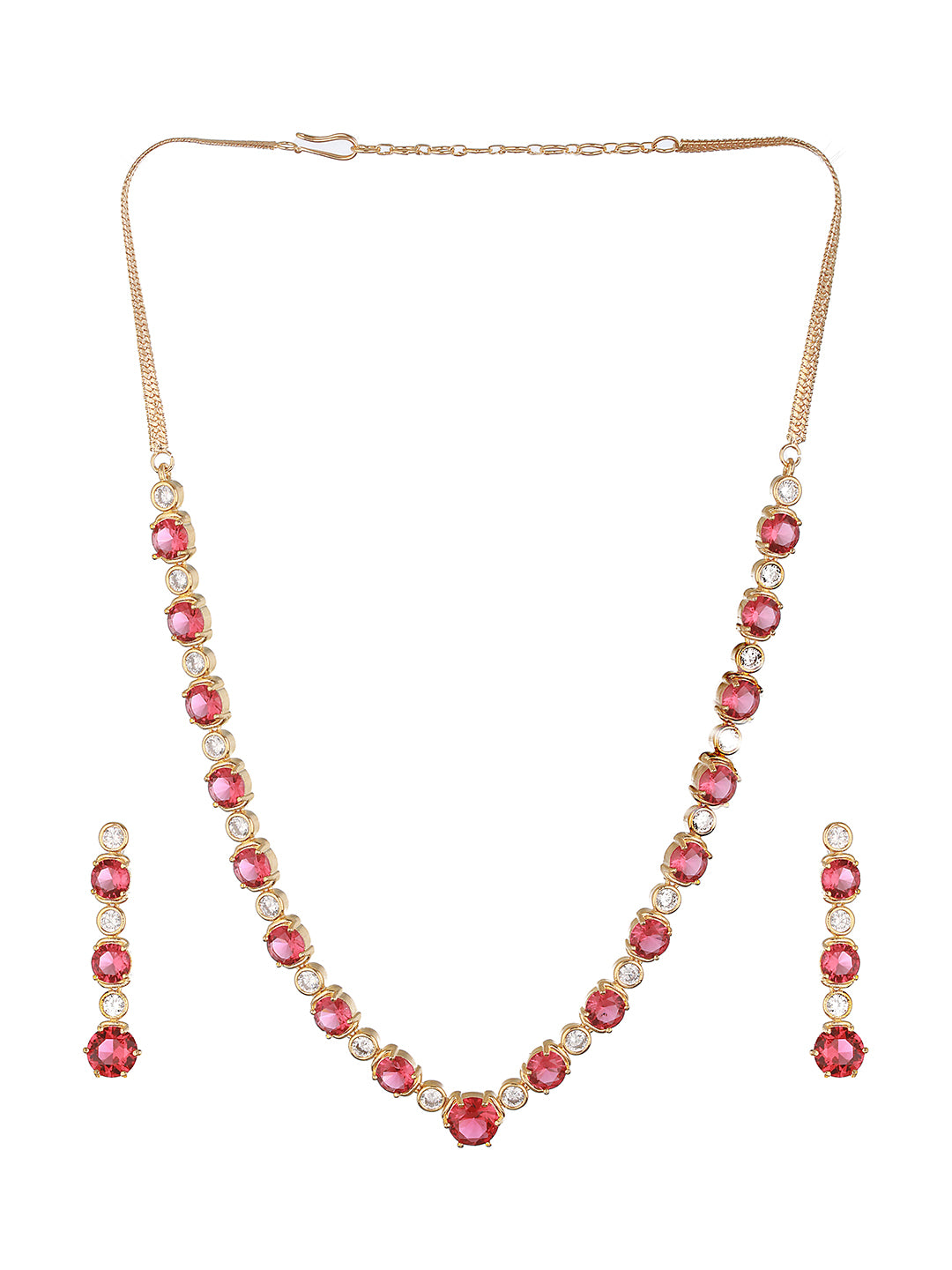 Gold Toned Red Ruby Minimal Necklace  jewellery Set
