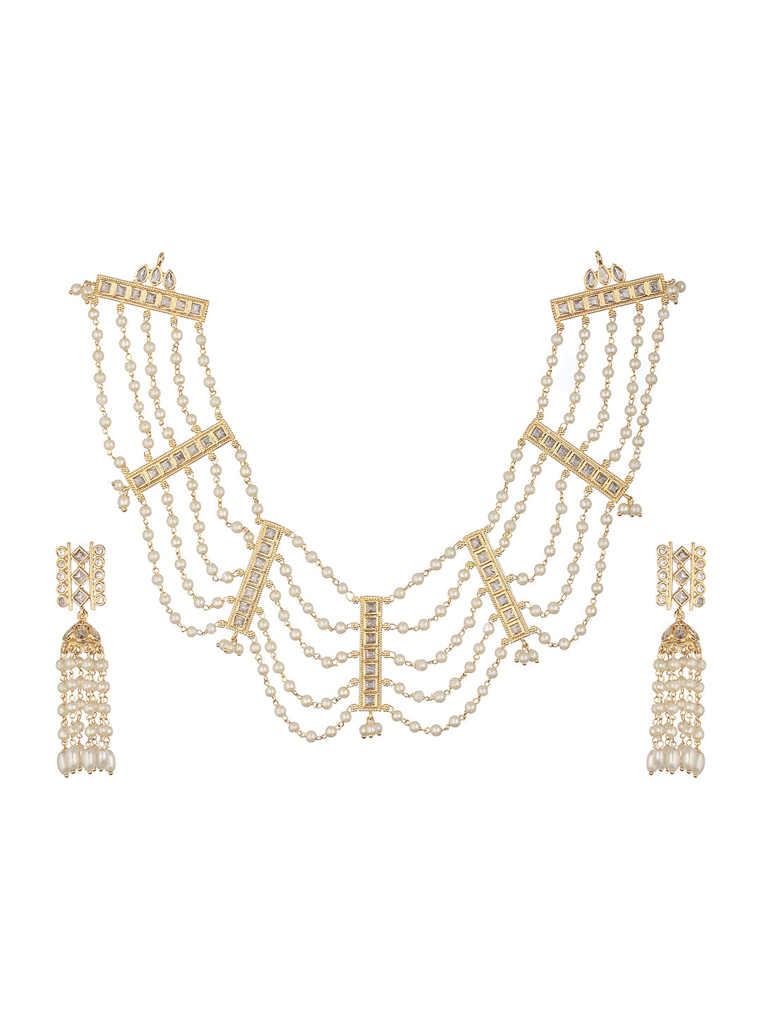 Gold Toned Pearl Beaded Minimal Choker Jewellery  Set