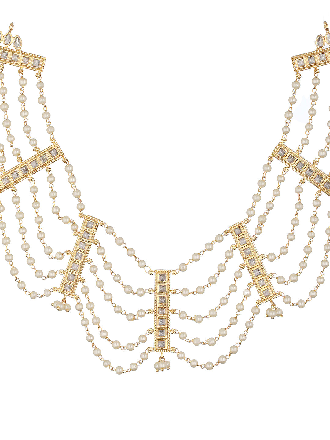 Gold Toned Pearl Beaded Minimal Choker Jewellery  Set