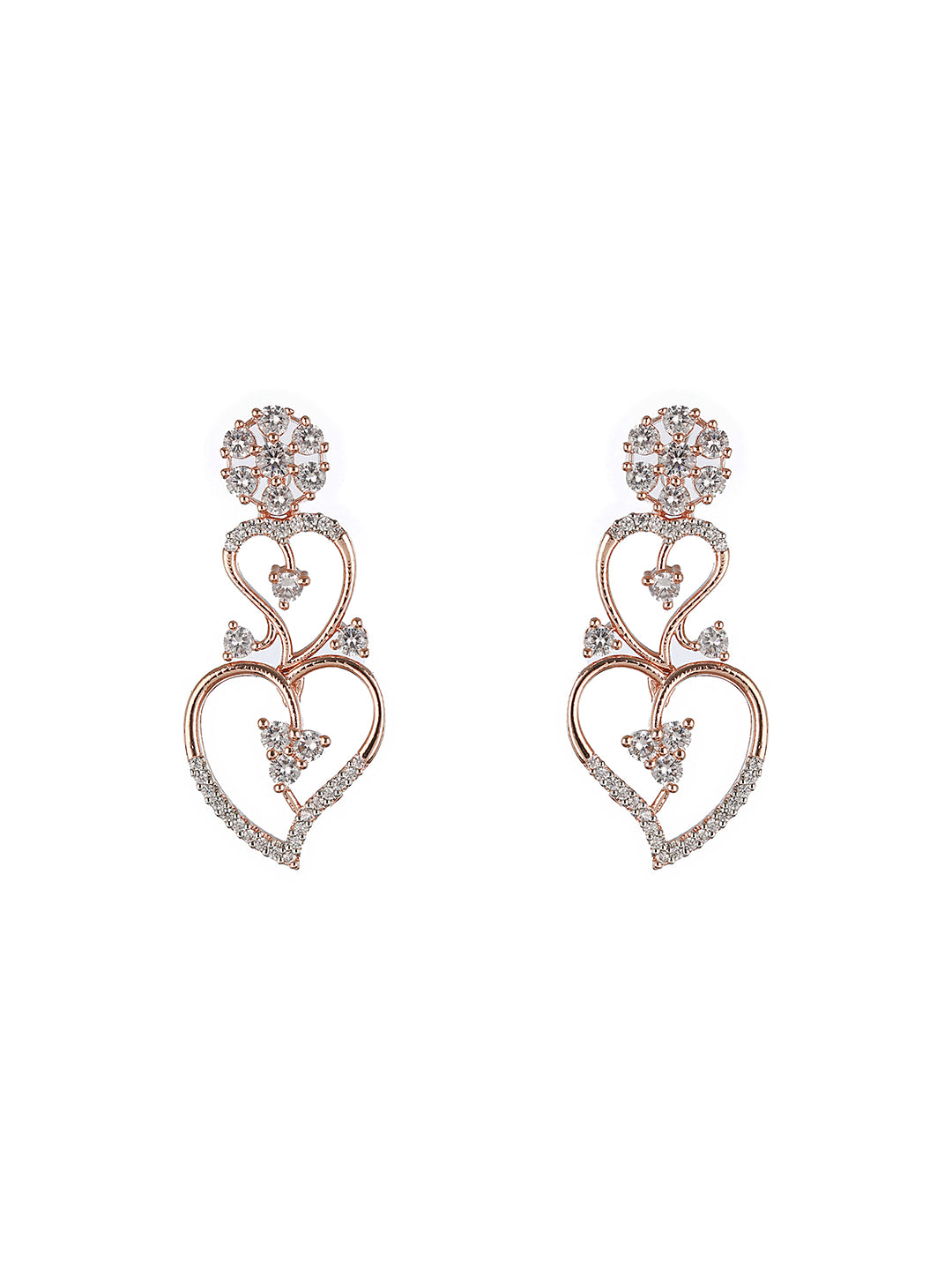 Rose Gold Toned CZ Studded Heart Shaped Minimal Jewellery Set
