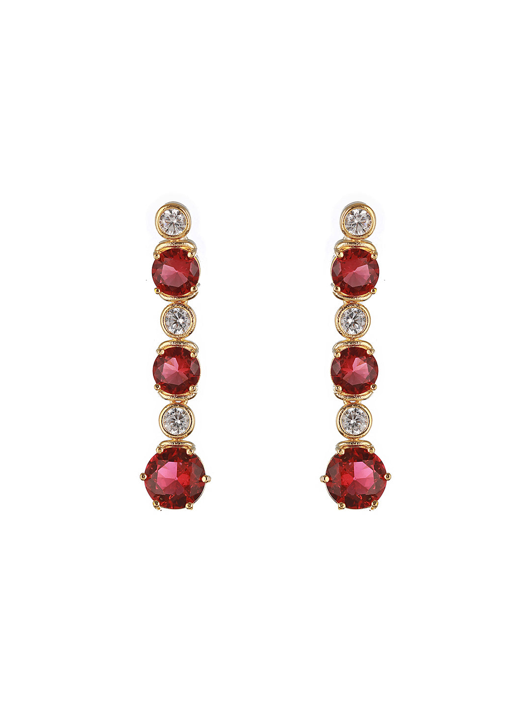 Gold Toned Red Ruby Minimal Necklace  jewellery Set