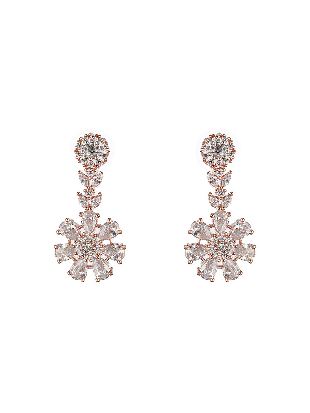 Silver Toned CZ Studded 2 line Floral Jewellery Set