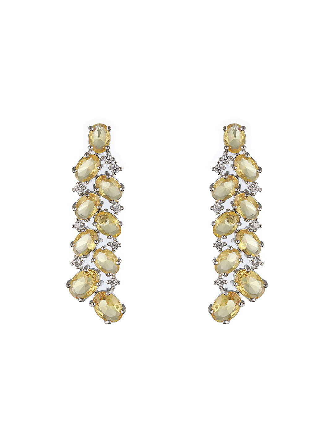 Silver Toned Yellow AD Studded Minimal  Designer Jewellery Set