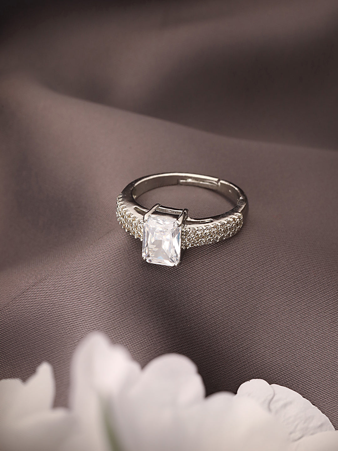 Silver Plated AD Studded Solitaire Delicate Engagement Finger Band  Ring