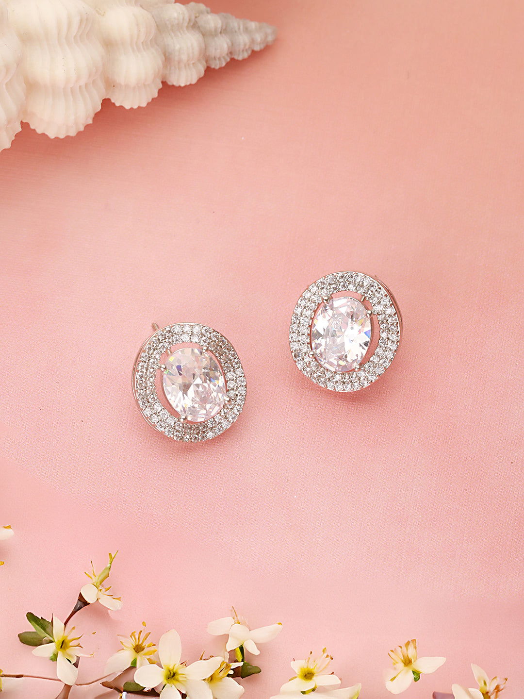 Silver Plated  AD Studded Luxe Solitaire Studds Earrings