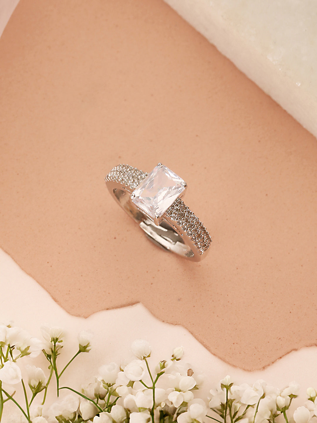 Silver Plated AD Studded Solitaire Delicate Engagement Finger Band  Ring