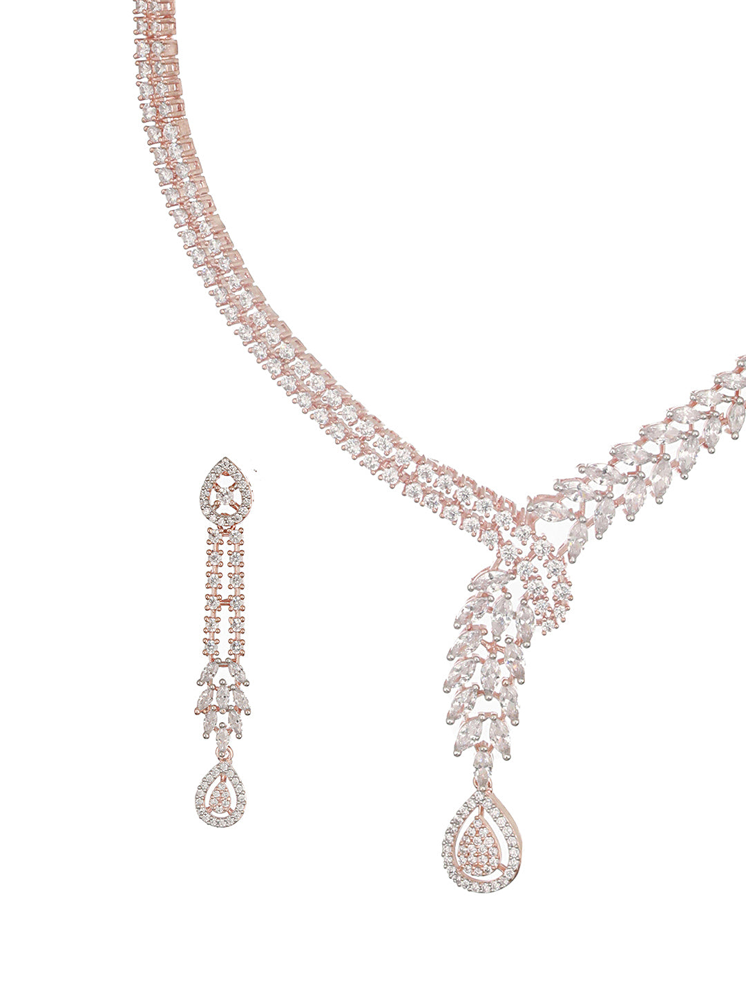 Rose Gold Plated Zircon Studded Luxe Pendant Necklace jewellery Set