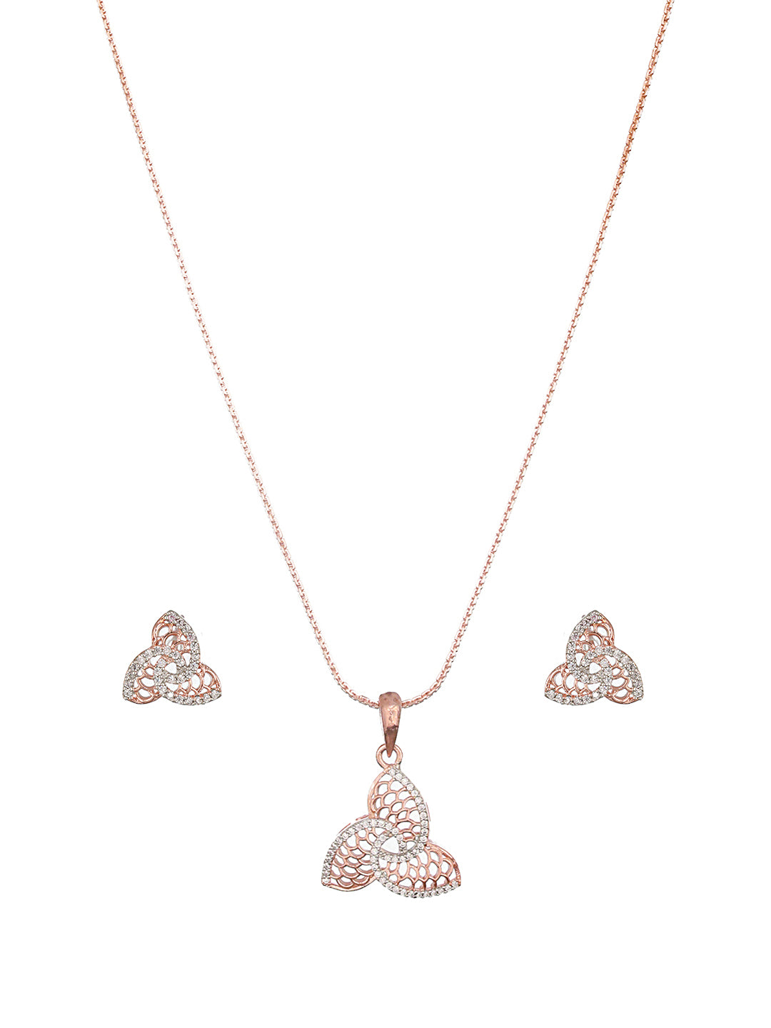 Rose Gold Plated AD Studded Minimal Leafy  Locket Jewellery Set