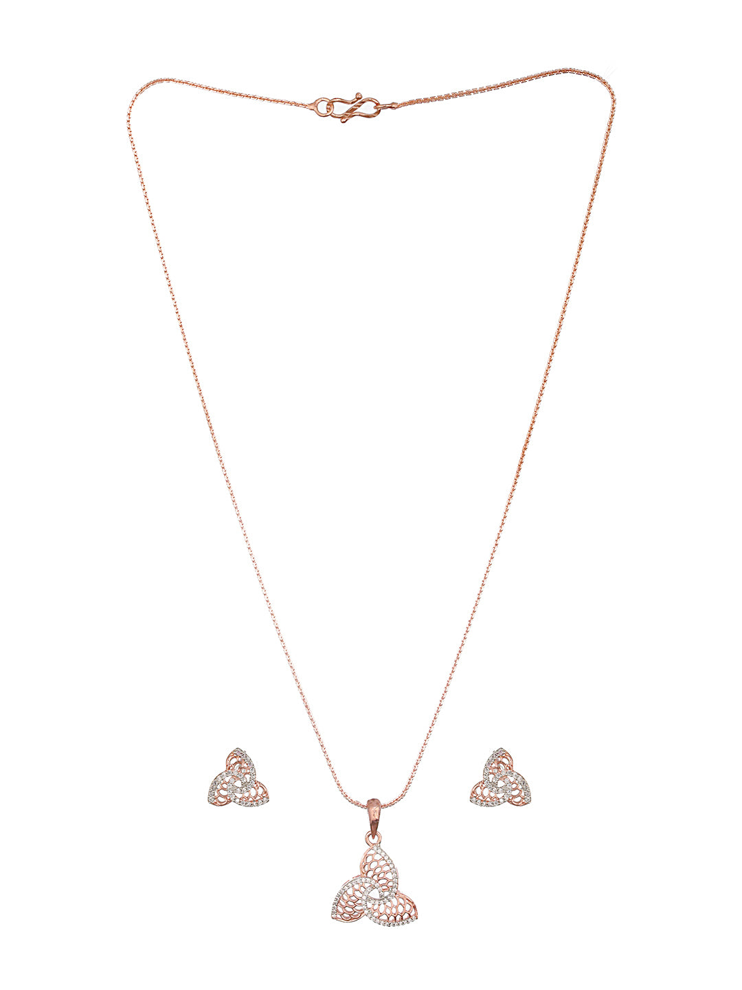 Rose Gold Plated AD Studded Minimal Leafy  Locket Jewellery Set